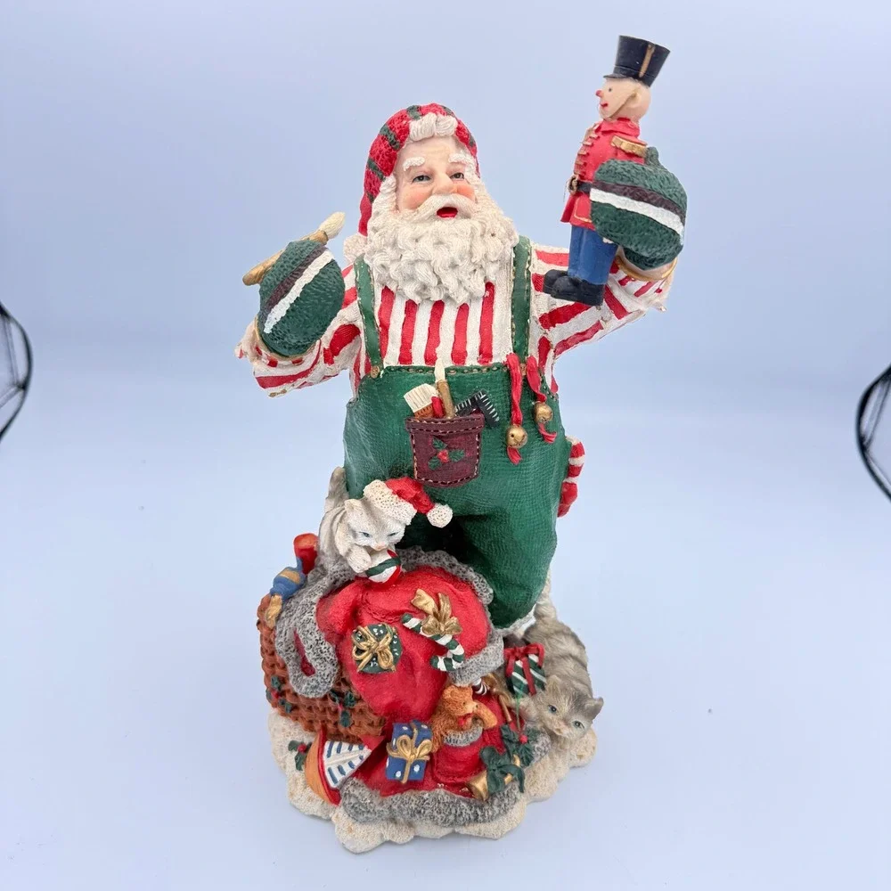 Vintage Style Santa Claus Figurine with Nutcracker and Kittens Christmas Decor